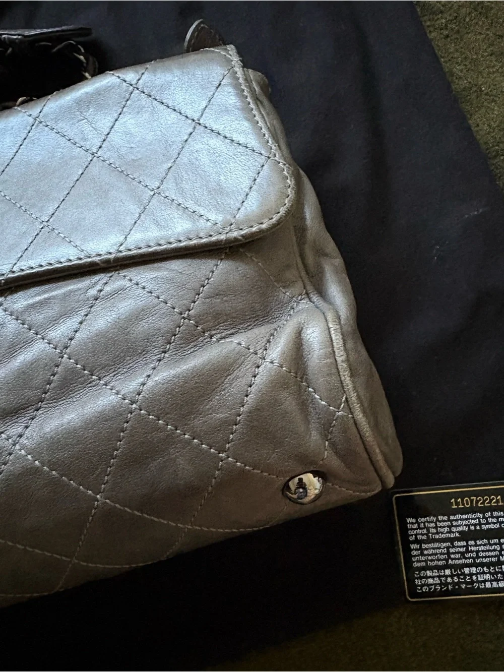 2008 Chanel CC Ritz Flap Gray Leather Shoulder Bag